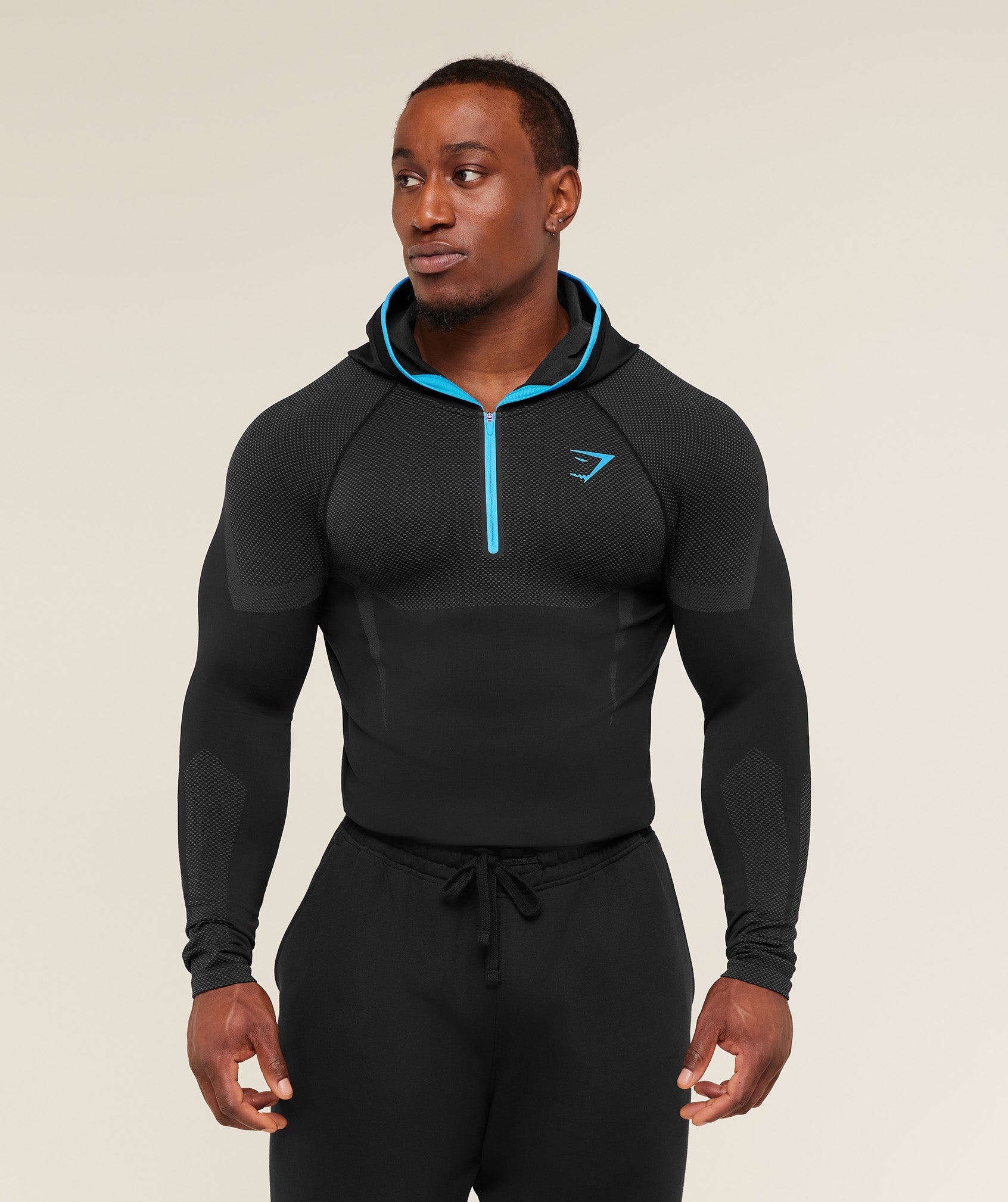 Gymshark Onyx 5.0 quarter-zip hoodie in the Brand Blue colorway