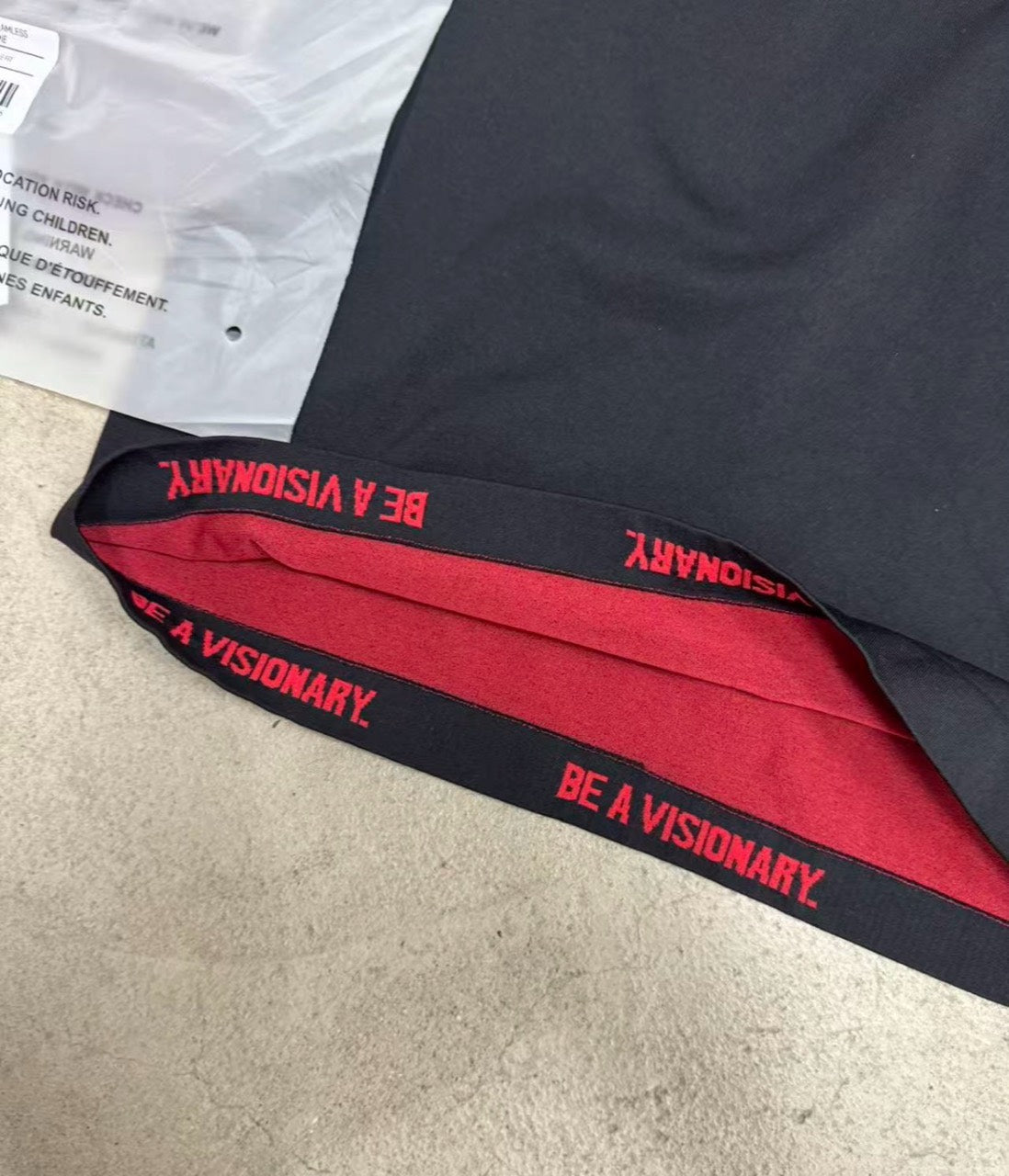 Supplier documentation showing the Carmine Red hem construction